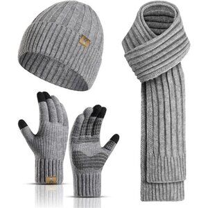 3pcs/Set Winter Beanie Hats Touchscreen Gloves Neck Warmer Scarf Set for Men